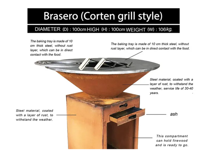 Outdoor Corten Steel European BBQ Grill