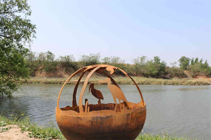 Corten Steel Fire Pit Ball Sphere Sculpture