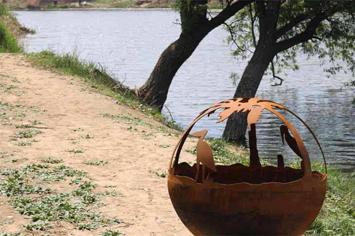 Corten Steel Fire Pit Ball Sphere Sculpture