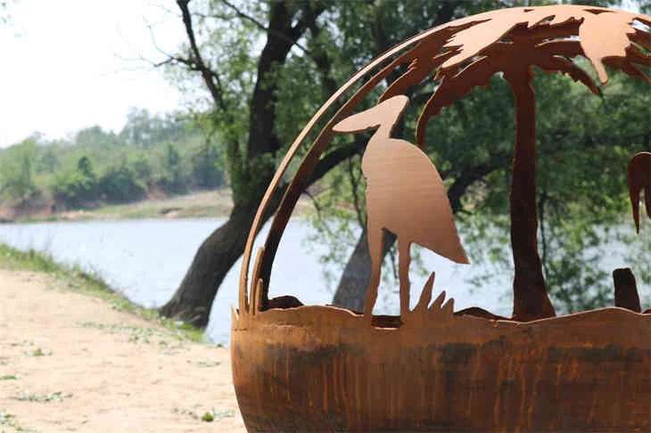 Corten Steel Fire Pit Ball Sphere Sculpture